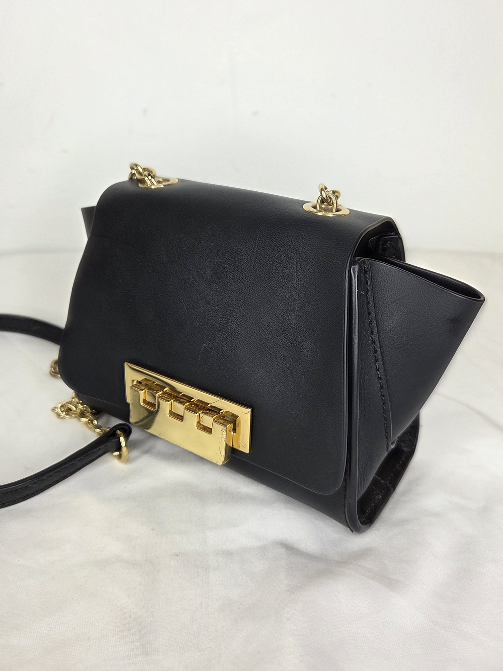 Zac Zac Posen Mini Eartha Black Leather Crossbody Bag with Gold Hardware - Picture 4 of 16